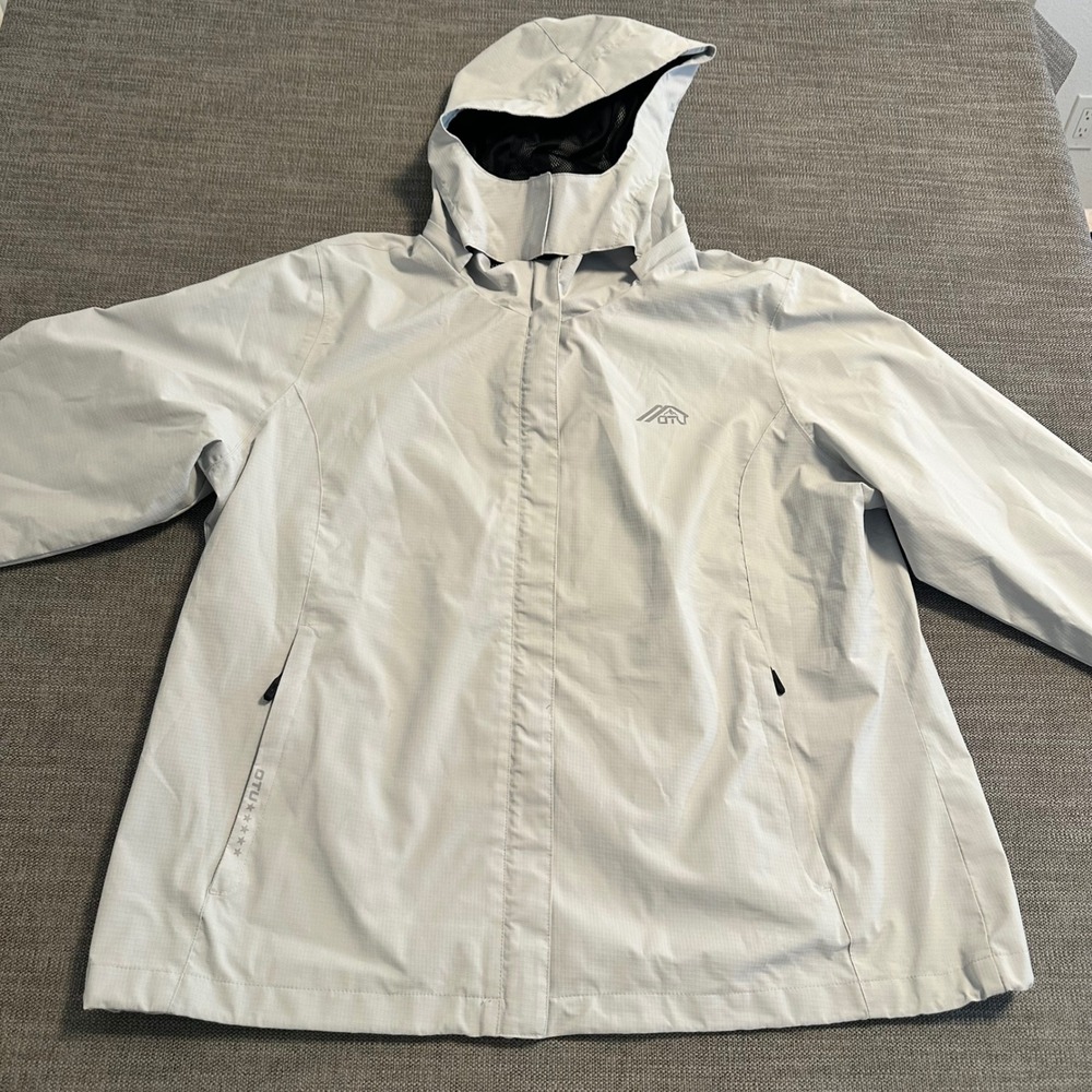 OTU Rain Jacket Womens XXL Light Grey Hooded Ripstop Windbreaker